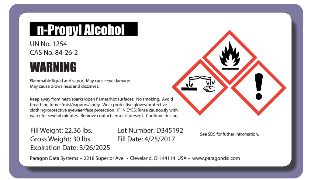 purchase a GHS compliant label from Paragon